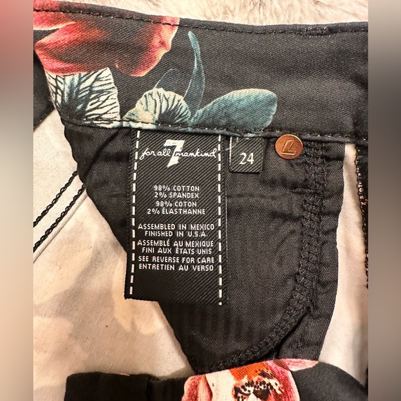 7 For All Mankind Floral Print Ankle Skinny Jeans 7 FAM Black (size 24) - Picture 7 of 7